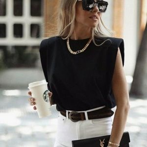 ZARA PADDED SHOULDER TOP